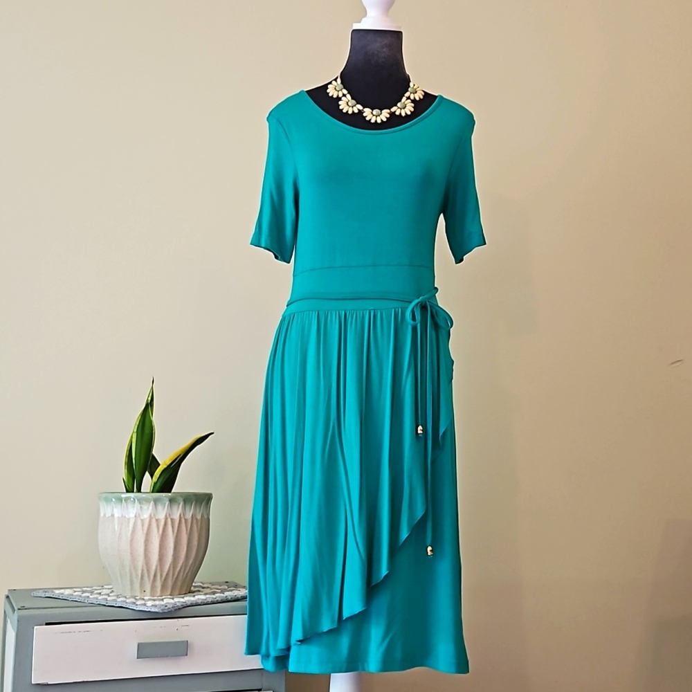 NWT - GREEN vFish Dress - Bodycon with Faux Wrap Skirt - Sz S